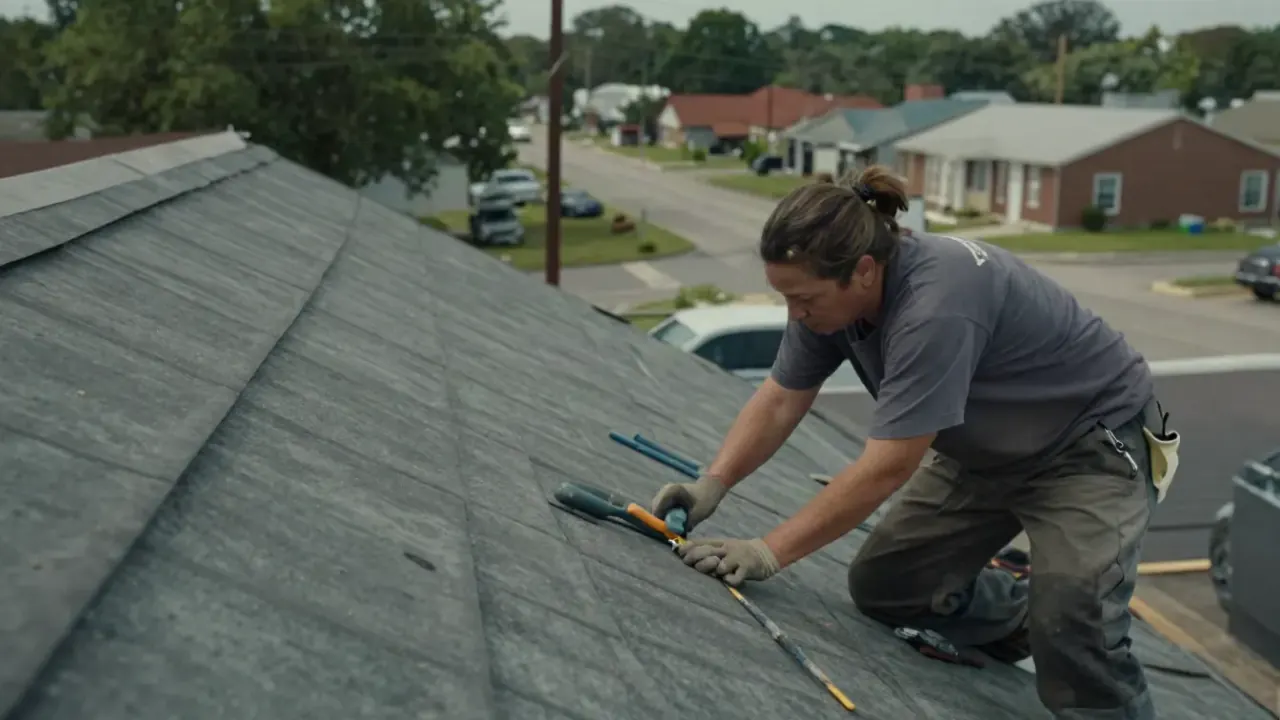 Roof Leak Repair in Baytown, Texas: wide shot of a Roof Leak Repair job in progress